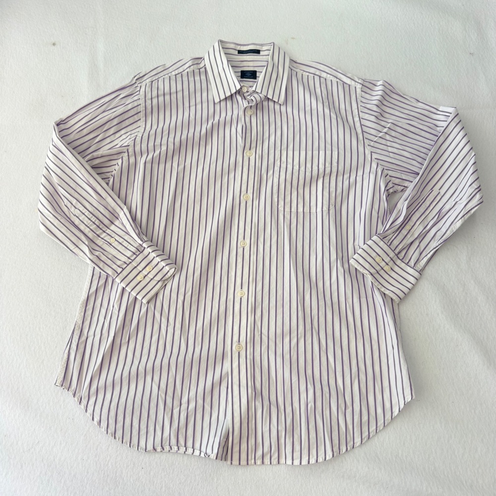 Joseph Abboud Men Mercerized Cotton Striped Shirt 16.5 34/35 Purple White XL